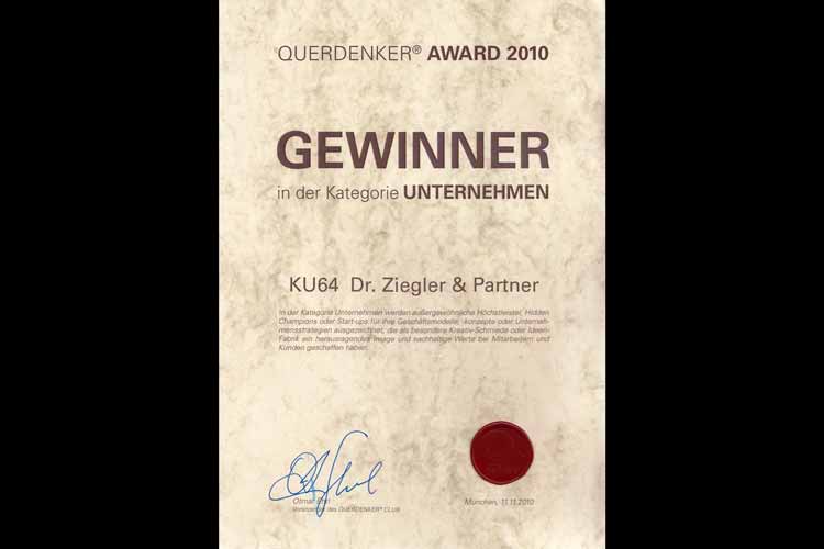 Querdenker Award 2010: KU64 ist kreativstes Unternehmen